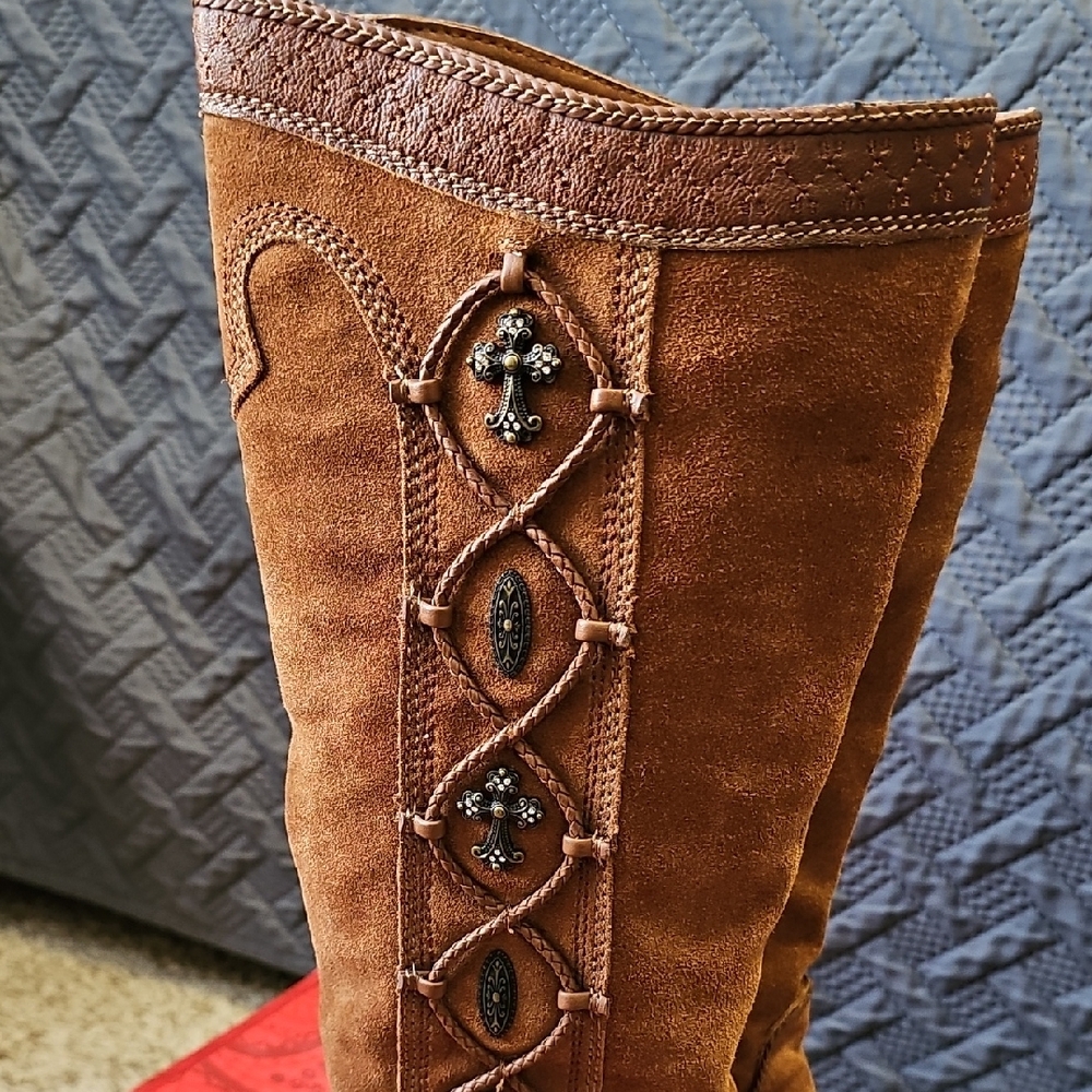 Reba Blairs Pecan Embellished Heeled Boots, Womens Size 9M - Picture 3 of 11